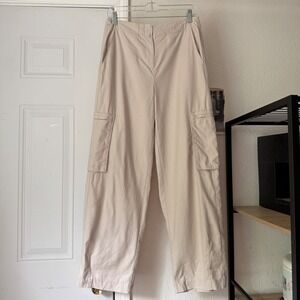 GEEL cream ivory cotton cargo straight leg pants trousers